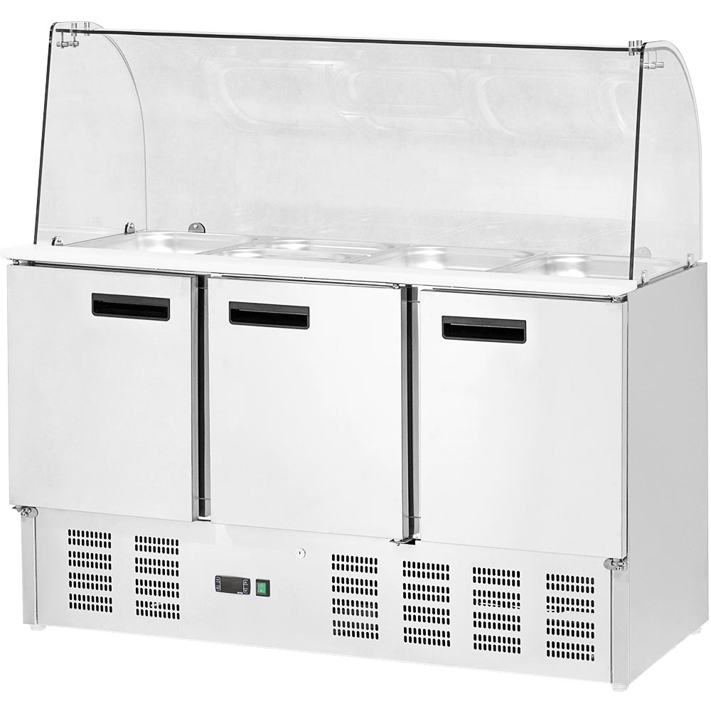 842232V02 3-türige Saladette mit Glasaufsatz für 16 x GN 1/4, 308 Liter Brutto
