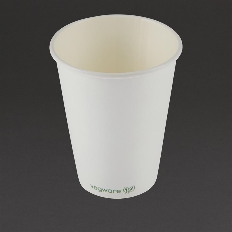DW623_1 Vegware kompostierbare Heißgetränkebecher 34cl Weiß