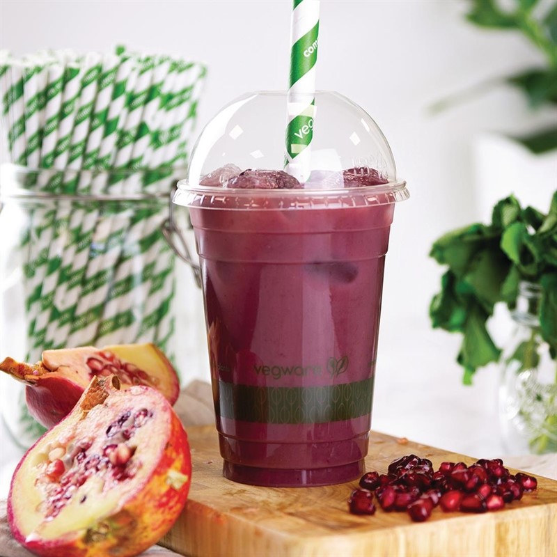 GH016_5 Vegware Kompostierbare gewölbte Deckel für Kaltgetränkebecher 34cl und 45,5cl