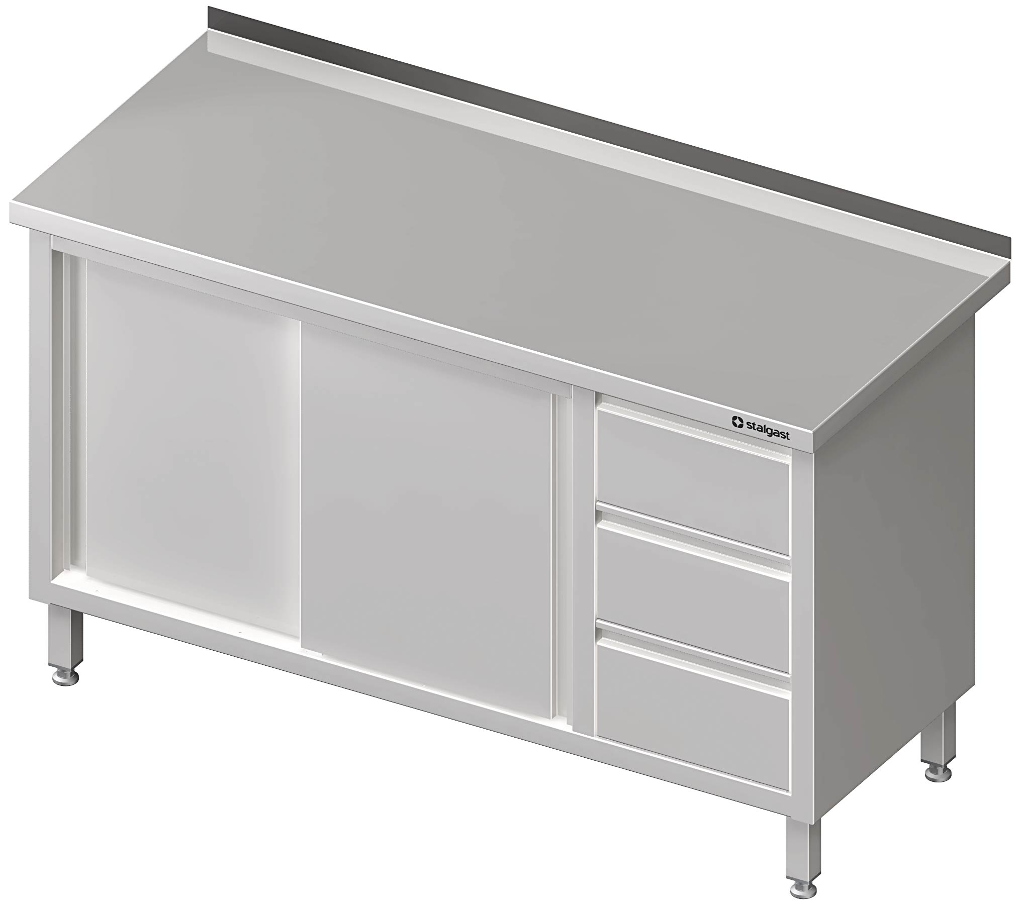 AS06-047 Arbeitsschrank mit Schiebetüren, mit 3er Schubladenblock, ohne Aufkantung, verschweißt