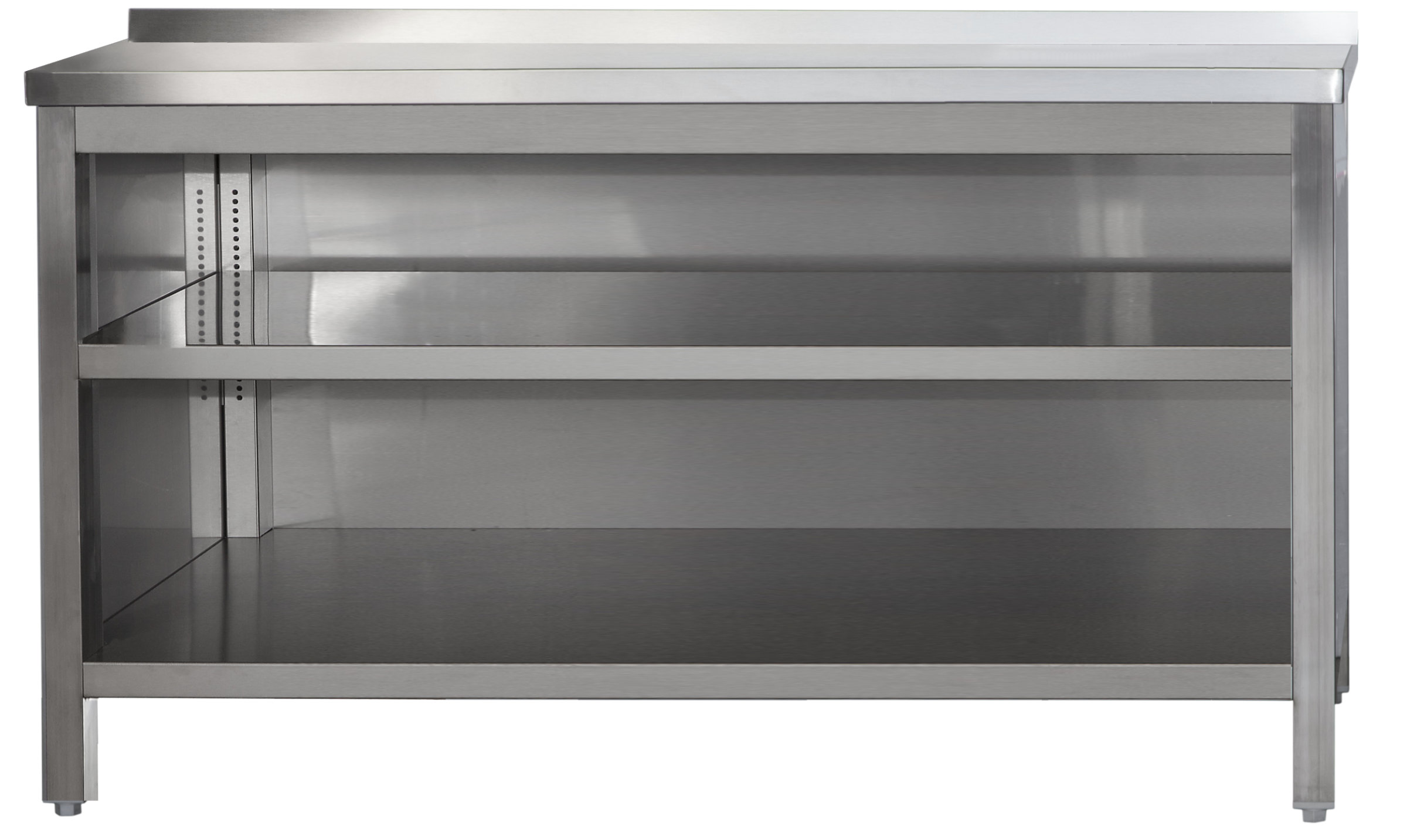 arsoa126 Edelstahl Arbeitsschrank offen mit Aufkantung und höhenverstellbaren Zwischenboden | Bautiefe 600mm