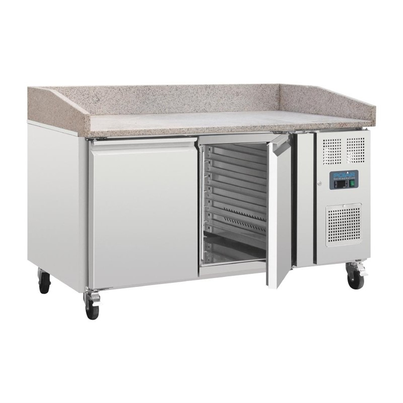 ct424_02 Polar 2-türiger Pizzakühltisch mit Marmorfläche 428L