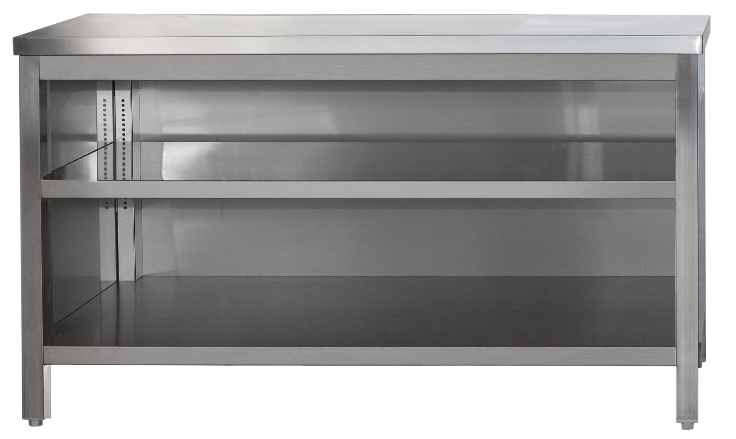 arso126 Edelstahl Arbeitsschrank offen mit höhenverstellbaren Zwischenboden | Bautiefe 600mm | AISI 304