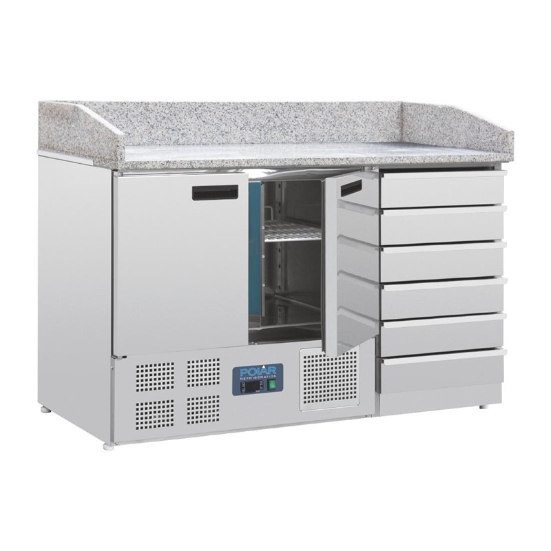 ct425_02 Polar 2-türiger Pizzakühltisch mit Marmorfläche und 6 Schubladen 257L