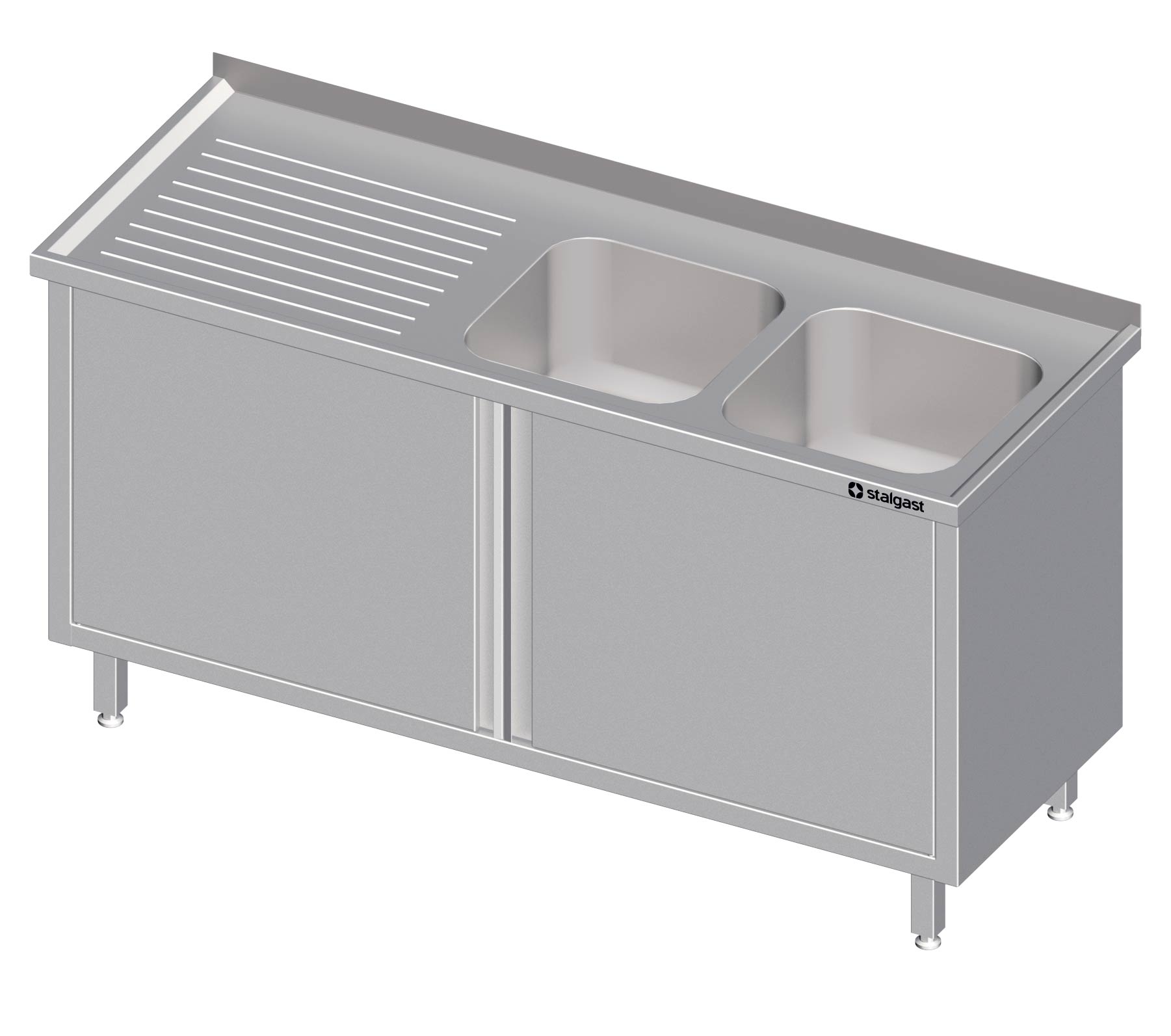 SK02-087_1 Spülschrank mit Flügeltüren, mit zwei Becken, mit Aufkantung, verschweißt