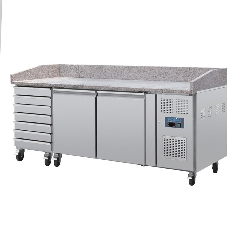 ct423_02 Polar 2-türiger Pizzakühltisch mit Marmorfläche und 7 Schubladen 428L