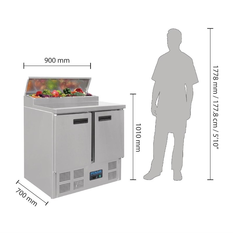 g604_01 Polar Pizzakühltisch Saladette 2-türig 254L