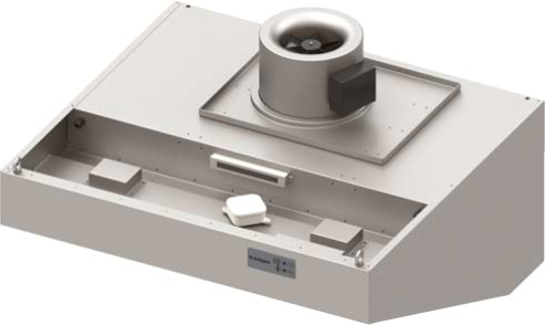Stalgast-WH-20 Wandhaube "Expert Line", schrägform 1000 mm x 1000 mm mit Rohrventilator, Steuerung und LC2 Typ A Zy