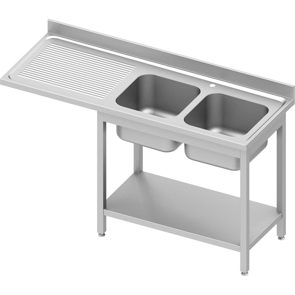 DST16769RA Spültisch ECO mit Grundboden und Überstand, mit zwei Becken, mit Aufkantung, Selbstmontage (AISI201)