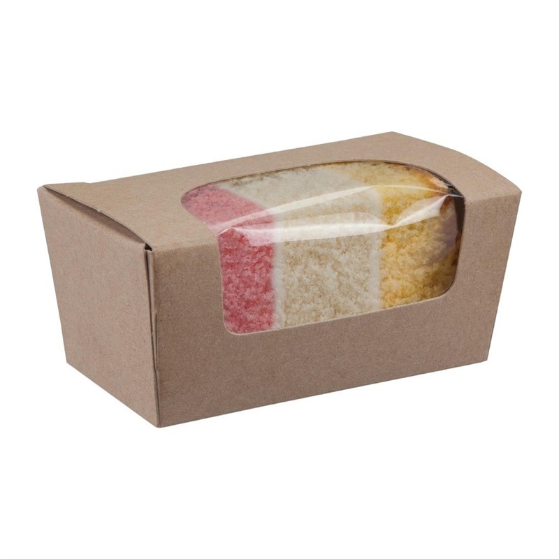 FA360_1 Colpac Kompostierbare Pappboxen mit Sichtfenster für kleine Kuchen