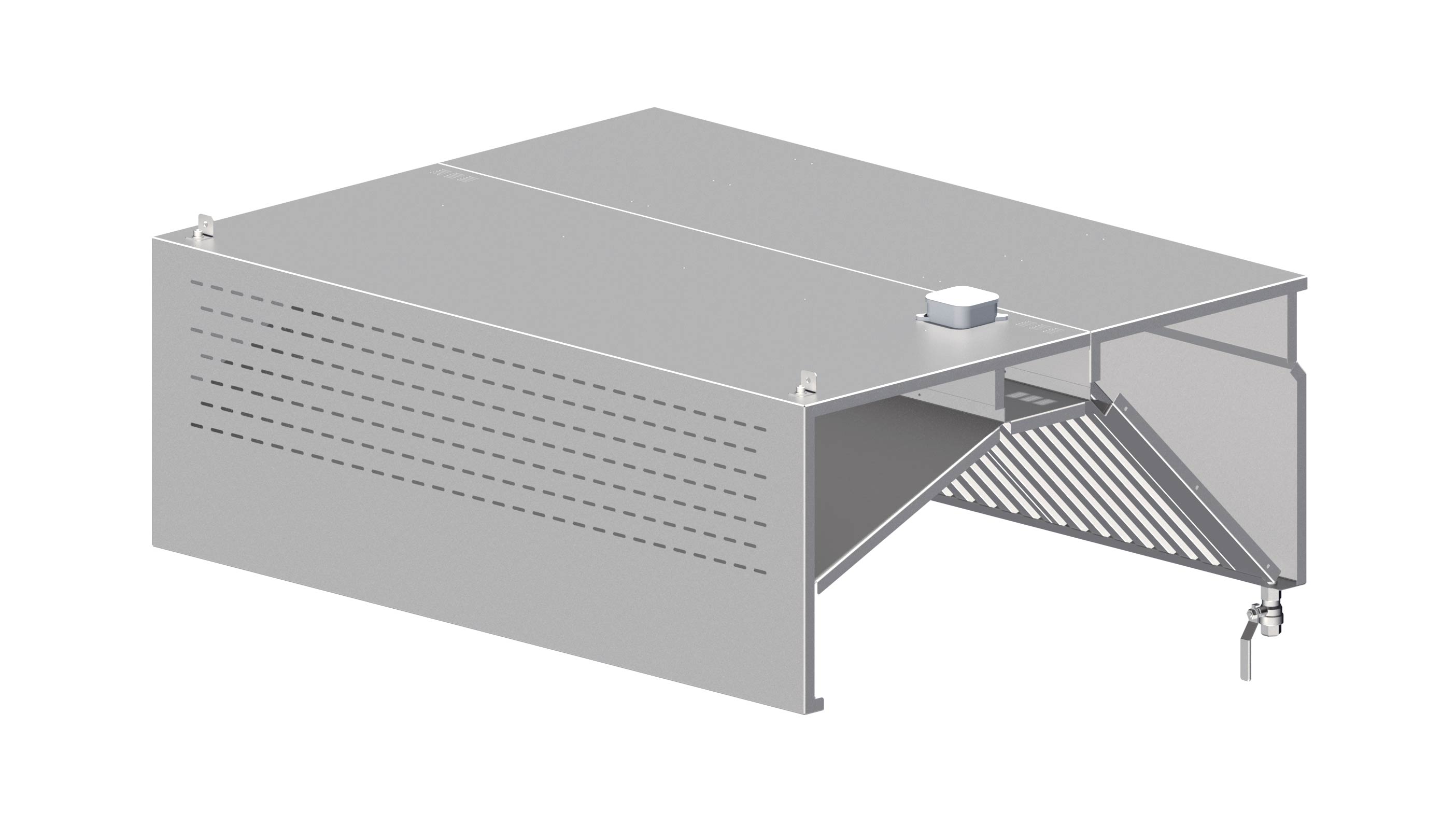 Induktions-Wandhaube mit Kompensation 1200 mm tiefe, Kastenform mit Flammschutzfilter Typ B