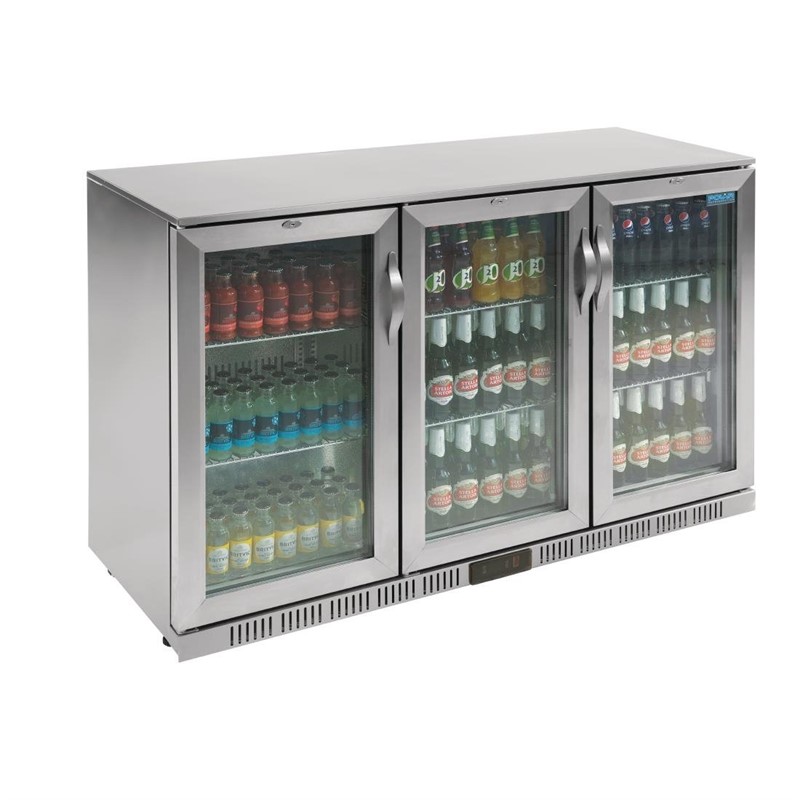 gl009_1 Polar Serie G Edelstahl Barkühlschrank mit 3 Klapptüren 330L