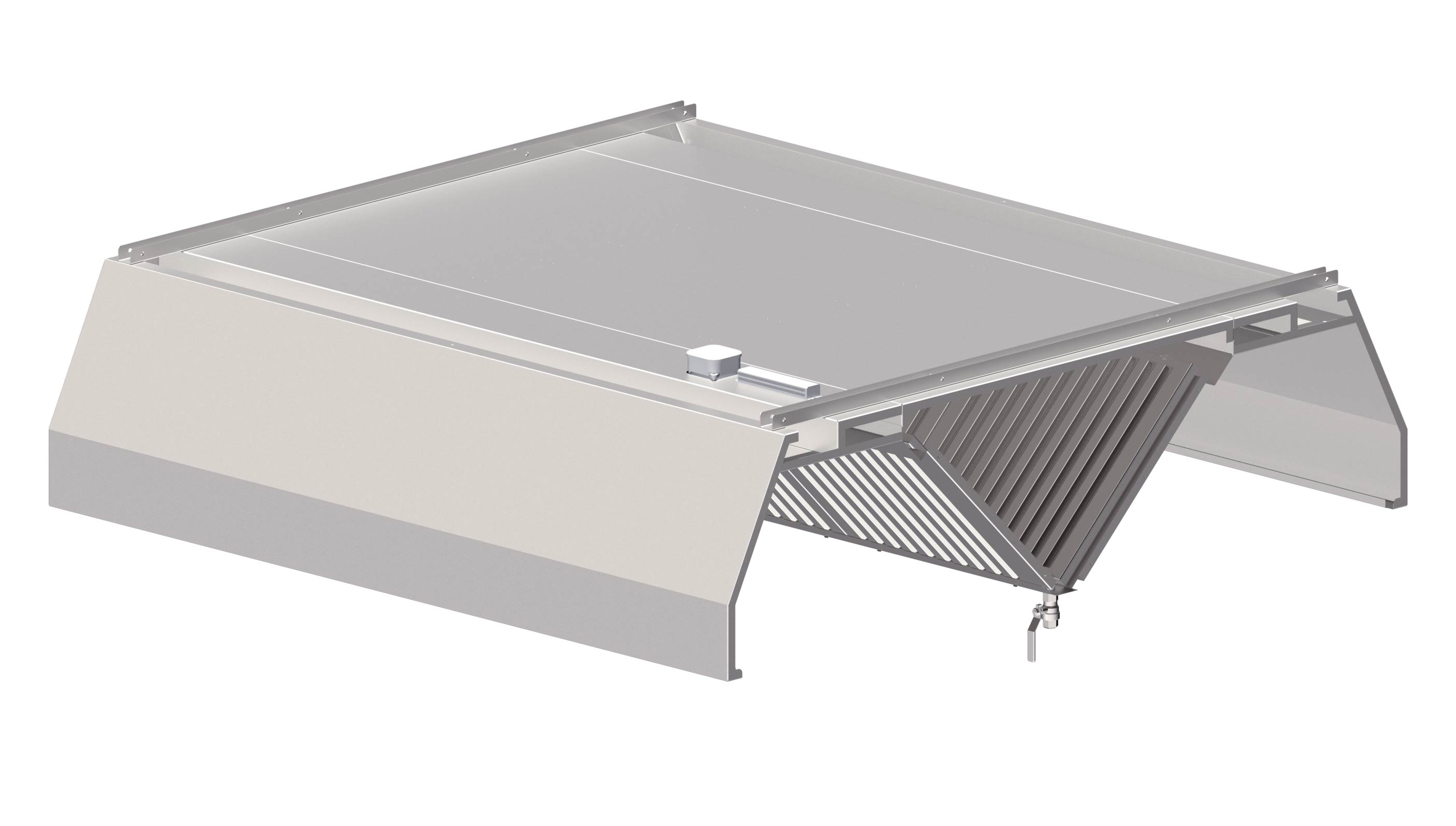 DH01-v2B8FxJOeGMTRKy Deckenhaube 1800 mm tiefe, trapezform mit Flammschutzfilter Typ B