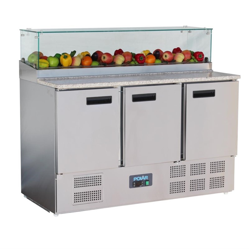 gh267 Polar G-Serie 3-türige Pizzakühltheke mit Vitrine 436L