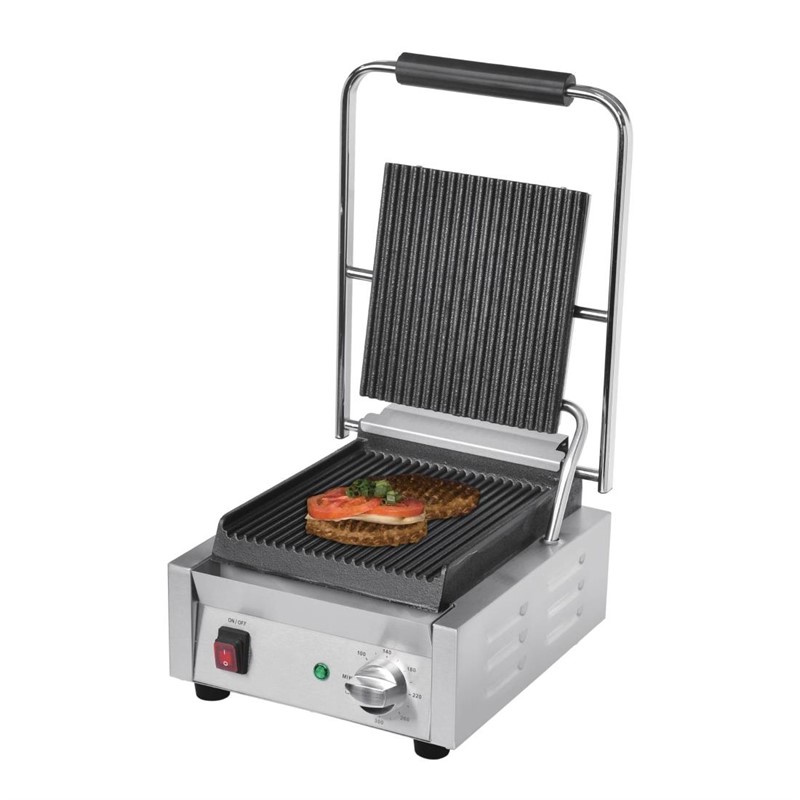 DY993_7 Buffalo Bistro Kontaktgrill einzel gerillt/gerillt