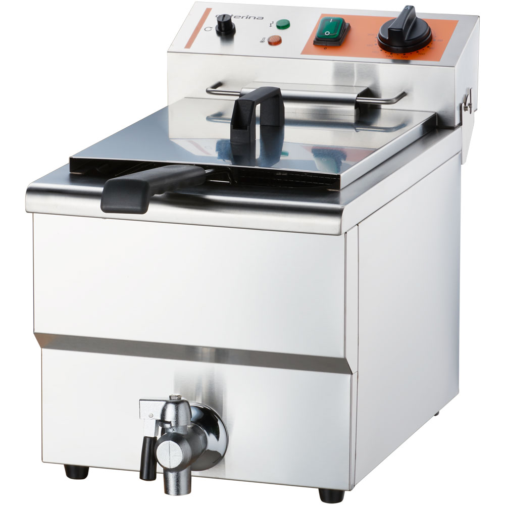 Fritteuse CATERINA, 8 Liter, mit Ablasshahn 300x510x390 mm (BxTxH), 3 kW 230V