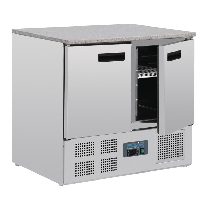 cl108_02 Polar Thekenkühltisch mit Marmorarbeitsfläche 2-türig 240L