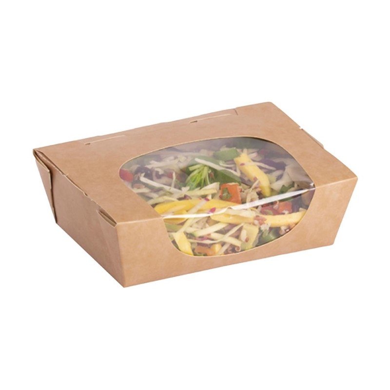 FA392_1 Colpac Zest Kompostierbare Salatboxen mit Sichtfenster 825ml
