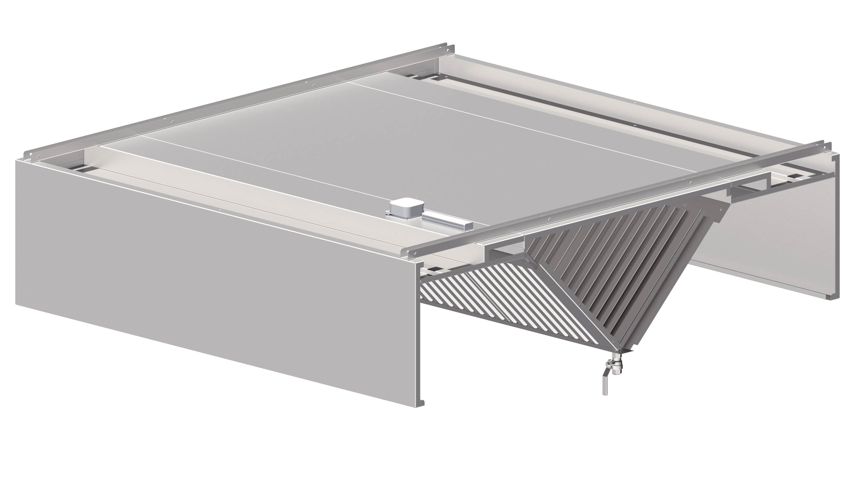 DH02-v2jlB4o3MFJzGRS Deckenhaube 1800 mm tiefe, kastenform mit Flammschutzfilter Typ B