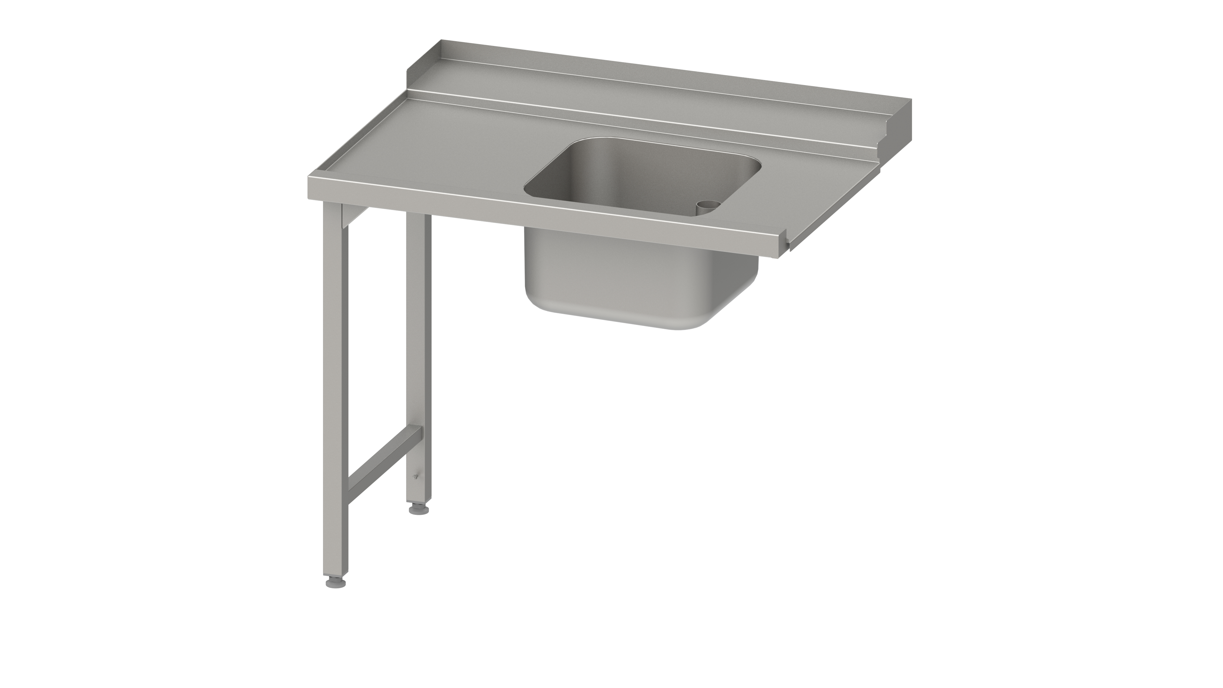 07d8b7c9-b39c-40fa-bfd8-6af2d4e6fe28941008 Stalgast Edelstahl Zulauftisch, Korbführung mit Gefälle, auf zwei Beinen mit einem Becken