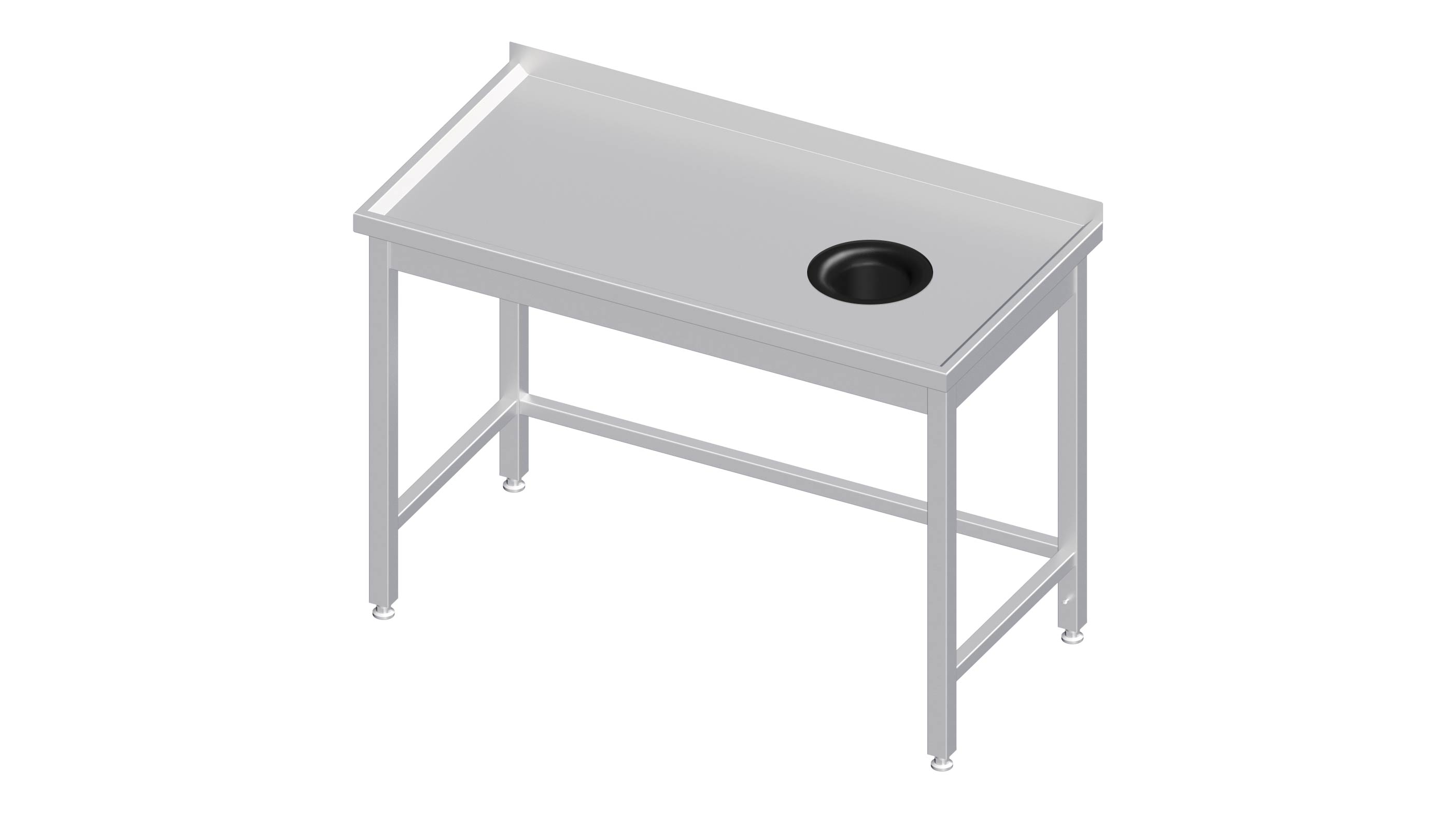 AT17-v2 Arbeitstisch ohne Grundboden, mit Abfallloch, ohne Aufkantung, verschweißt