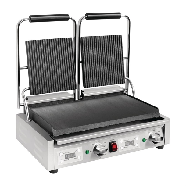 fc385_rightopen Buffalo Kontaktgrill doppel gerillt/glatt